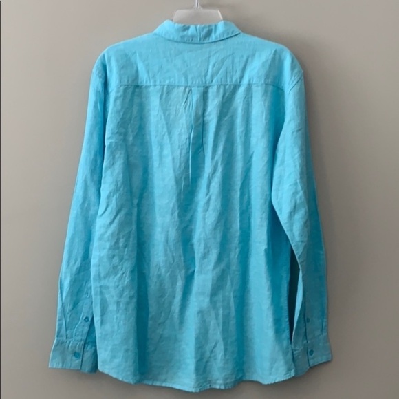 Artistry in Motion slim fit linen buttons down shirt size L teal blue - Picture 6 of 12